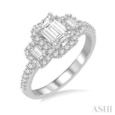 5/8 Ctw Diamond Ladies Engagement Ring with 1/4 Ct Emerald Cut Center Stone in 14K White Gold
