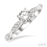 1/6 Ctw Marquise Carved Round Cut Diamond Semi-Mount Engagement Ring in 14K White Gold