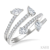 7/8 Ctw Split Open Bypass 4-Stone Mixed Diamond Cut Fashion Ring in 14K White Gold
