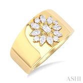 5/8 Ctw Mixed Cut Diamond Floral Centerpiece Bold Gold Wide Band in 14K Yellow Gold