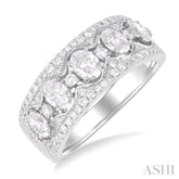 1 1/5 Ctw 5-Stone Oval and Round Cut Diamond Wide Fashion Band in 14K White Gold