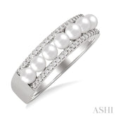 3 MM Cultured Pearl and 1/5 Ctw Round Cut Diamond Fashion Band in 14K White Gold