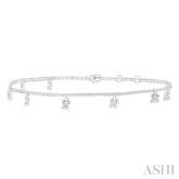 1/10 Ctw Heart Charm Round Cut Diamond Station Anklet in 10K White Gold