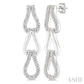1/10 Ctw Round Cut Diamond Bold Knot Link Fashion Earrings in Sterling Silver