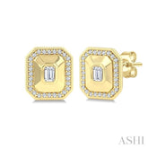 1/3 Ctw Open Window Octagon and Round Cut Diamond Fashion Stud Earrings in 14K Yellow Gold