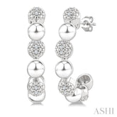 1/10 Ctw Bold Bead Design Round Cut Diamond Fashion Half Hoop Earrings in Sterling Silver