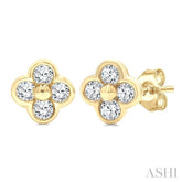 1/6 Ctw Bezel Set Round Cut Diamond Clover Petite Fashion Earrings in 10K Yellow Gold