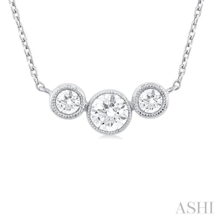 1/3 Ctw Past, Present & Future 3-Stone Bezel Set Round Cut Diamond Necklace in 14K White Gold 1/3 Ctw Past, Present & Future 3-Stone Bezel Set Round Cut Diamond Necklace in 14K White Gold