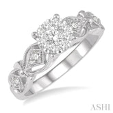 3/8 Ctw Circular Mount Lattice Lovebright Round Cut Diamond Ring in 14K White Gold