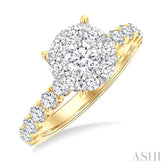 1 1/2 Ctw Lovebright Circular Shaped Round Cut Diamond Engagement Ring in 14K Yellow and White Gold