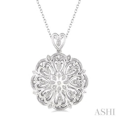 1/20 Ctw Round Cut Diamond Medallion Pendant in Sterling Silver with Chain 1/20 Ctw Round Cut Diamond Medallion Pendant in Sterling Silver with Chain