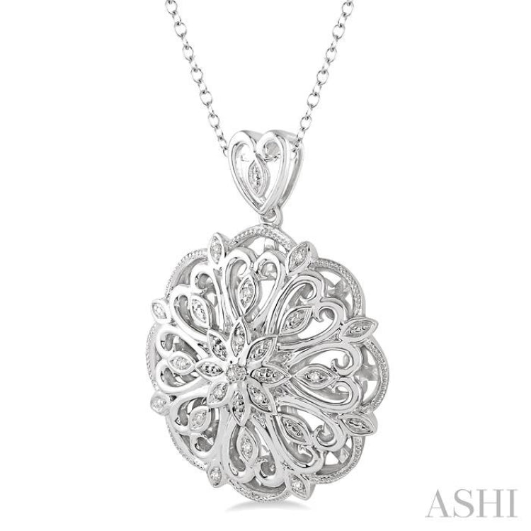 1/20 Ctw Round Cut Diamond Medallion Pendant in Sterling Silver with Chain 1/20 Ctw Round Cut Diamond Medallion Pendant in Sterling Silver with Chain