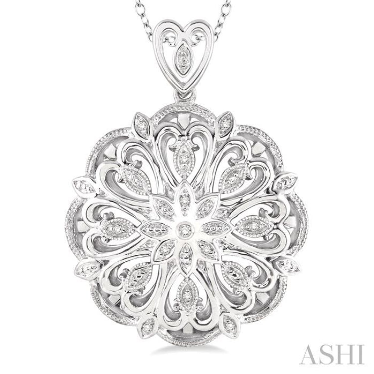 1/20 Ctw Round Cut Diamond Medallion Pendant in Sterling Silver with Chain 1/20 Ctw Round Cut Diamond Medallion Pendant in Sterling Silver with Chain