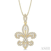 1 Ctw Round Cut Diamond Fleur De Lis Diamond Pendant in 14K Yellow Gold with Chain