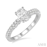 1/4 Ctw Oval Shape Semi-Mount Diamond Engagement Ring in 14K White Gold