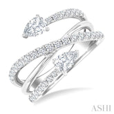 1 Ctw East West Pear and Round Cut Diamond Split Open-End Fashion Ring in 14K White Gold