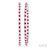 2.1 MM Ruby and Alternating 2 1/2 Ctw Round Cut Inside-Out Diamond Precious Hoop Earrings in 14K White Gold