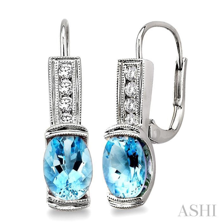 7x5 MM Oval Shape Aquamarine and 1/6 ctw Round Cut Diamond Earrings in 14K White Gold 7x5 MM Oval Shape Aquamarine and 1/6 ctw Round Cut Diamond Earrings in 14K White Gold