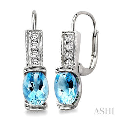 7x5 MM Oval Shape Aquamarine and 1/6 ctw Round Cut Diamond Earrings in 14K White Gold 7x5 MM Oval Shape Aquamarine and 1/6 ctw Round Cut Diamond Earrings in 14K White Gold