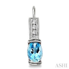 7x5 MM Oval Shape Aquamarine and 1/6 ctw Round Cut Diamond Earrings in 14K White Gold 7x5 MM Oval Shape Aquamarine and 1/6 ctw Round Cut Diamond Earrings in 14K White Gold