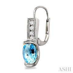 7x5 MM Oval Shape Aquamarine and 1/6 ctw Round Cut Diamond Earrings in 14K White Gold 7x5 MM Oval Shape Aquamarine and 1/6 ctw Round Cut Diamond Earrings in 14K White Gold