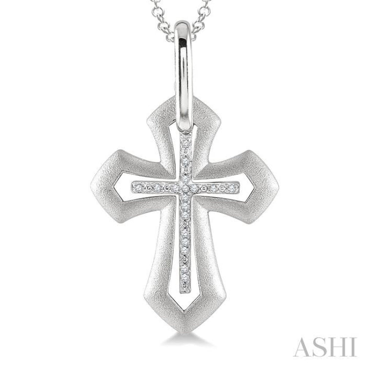 1/20 Ctw Single Cut Diamond Cross Pendant with Chain in Sterling Silver 1/20 Ctw Single Cut Diamond Cross Pendant with Chain in Sterling Silver