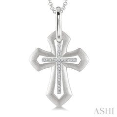 1/20 Ctw Single Cut Diamond Cross Pendant with Chain in Sterling Silver 1/20 Ctw Single Cut Diamond Cross Pendant with Chain in Sterling Silver