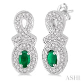 5x3 MM Oval Cut Emerald and 1/3 Ctw Round Cut Diamond Earrings in 10K White Gold