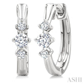 1/4 Ctw Three Stone Round Cut Diamond Hoop Earrings in 10K White Gold