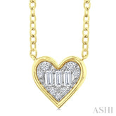 1/6 Ctw Petite Bezel Set Heart Shape Fusion Baguette and Round Cut Diamond Fashion Pendant With Chain in 10K Yellow Gold