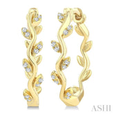 1/10 Ctw Single Cut Diamond Leaf Design Lightweight Hoop Earrings in 10K Yellow Gold