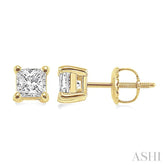 1 Ctw Princess Cut Diamond Stud Earrings in 14K Yellow Gold