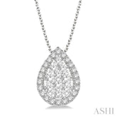 1/2 Ctw Pear Shape Lovebright Round Cut Diamond Pendant With Chain in 14K White Gold