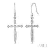 1/8 Ctw Marquise & Diamond Mount Cross Charm Round Cut Diamond Earring in 10K White Gold