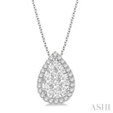 3/4 Ctw Pear Shape Lovebright Round Cut Diamond Pendant With Chain in 14K White Gold