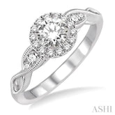 1/2 ctw Diamond Engagement Ring with 1/5 ct Round Cut Center Stone in 14K White Gold