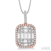 1 Ctw Baguette & Round Cut Fusion Diamond Pendant With Chain in 14K White and Rose Gold