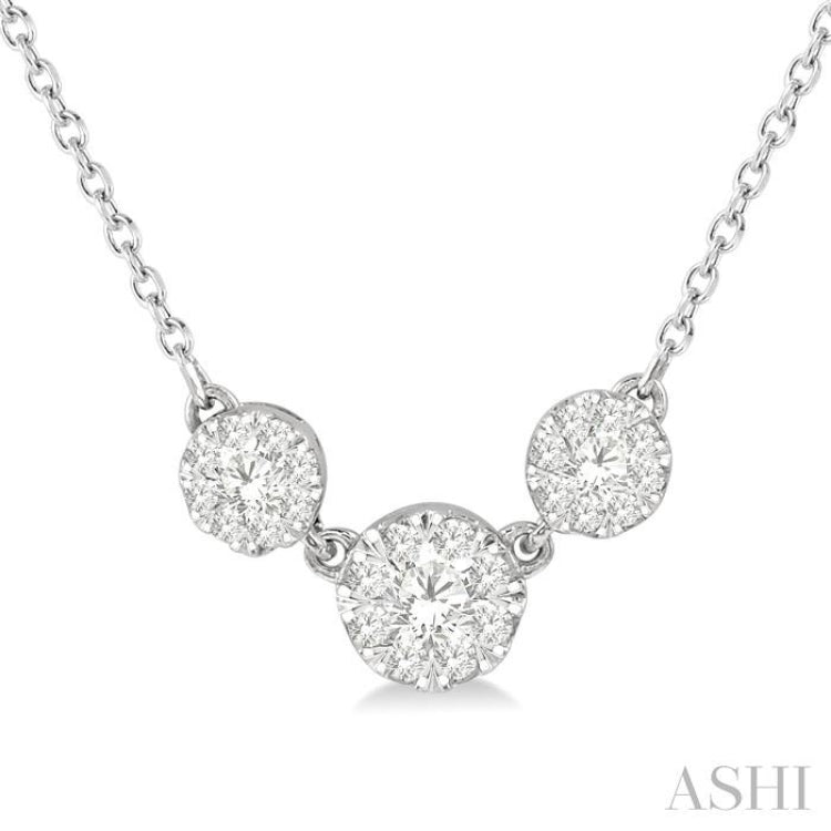 1/3 Ctw 3-Stone Lovebright Round Cut Diamond Necklace in 14K White Gold 1/3 Ctw 3-Stone Lovebright Round Cut Diamond Necklace in 14K White Gold