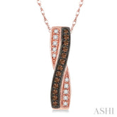 1/5 Ctw White and Champagne Brown Round Cut Diamond Pendant in 14K Rose Gold with Chain