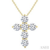 2 Ctw Round Cut Diamond Christian Cross 6-Stone Fashion Pendant With Chain in 14K Yellow Gold