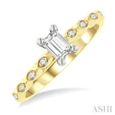 3/8 Ctw Round & Emerald Cut Diamond Engagement Ring With 1/3 Ctw Emerald Cut Center Stone in 14K Yellow and White Gold