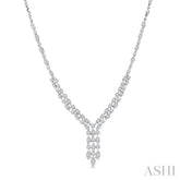 3 1/6 Ctw Triple Row Drop Round Cut Diamond Necklace in 14K White Gold