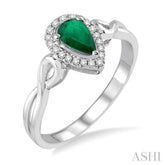 6x4 MM Pear Shape Emerald and 1/10 Ctw Round Cut Diamond Ring in 10K White Gold