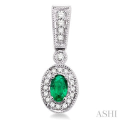 5x3 MM Oval Cut Emerald and 1/3 Ctw Round Cut Diamond Earrings in 14K White Gold 5x3 MM Oval Cut Emerald and 1/3 Ctw Round Cut Diamond Earrings in 14K White Gold