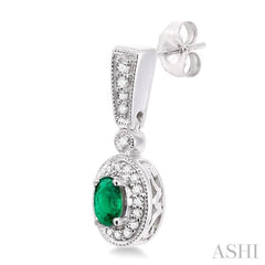 5x3 MM Oval Cut Emerald and 1/3 Ctw Round Cut Diamond Earrings in 14K White Gold 5x3 MM Oval Cut Emerald and 1/3 Ctw Round Cut Diamond Earrings in 14K White Gold