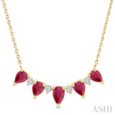 5x3 MM & 4x3 MM Pear Cut Ruby and 1/8 Ctw Round Cut Diamond Precious Necklace in 14K Yellow Gold