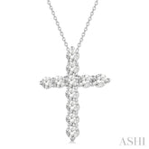 1 Ctw Round Cut Diamond Cross Pendant in 14K White Gold with Chain