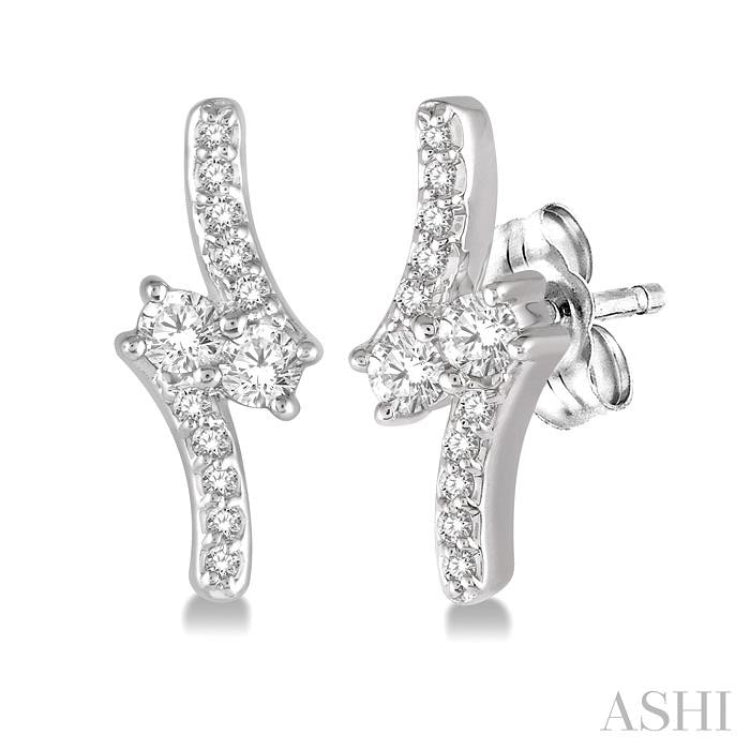 1/3 Ctw Asymmetrical 2Stone Round Cut Diamond Earrings in