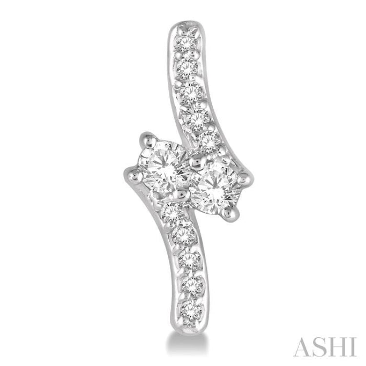 1/3 Ctw Asymmetrical 2Stone Round Cut Diamond Earrings in 14K White Gold 1/3 Ctw Asymmetrical 2Stone Round Cut Diamond Earrings in 14K White Gold