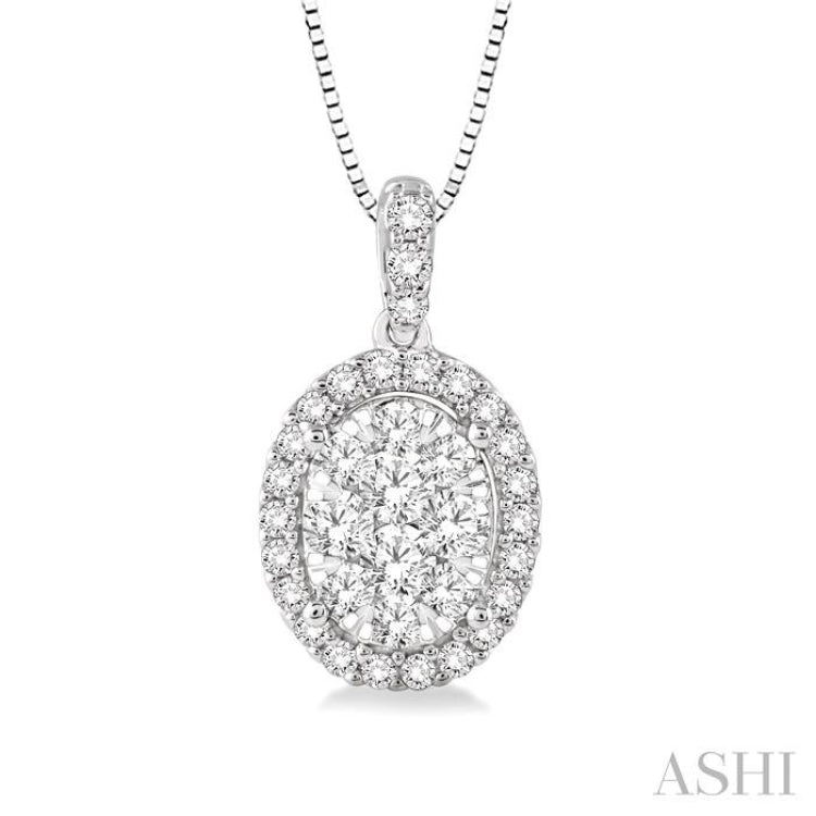 1/3 Ctw Oval Shape Diamond Lovebright Pendant in 14K White Gold with Chain 1/3 Ctw Oval Shape Diamond Lovebright Pendant in 14K White Gold with Chain